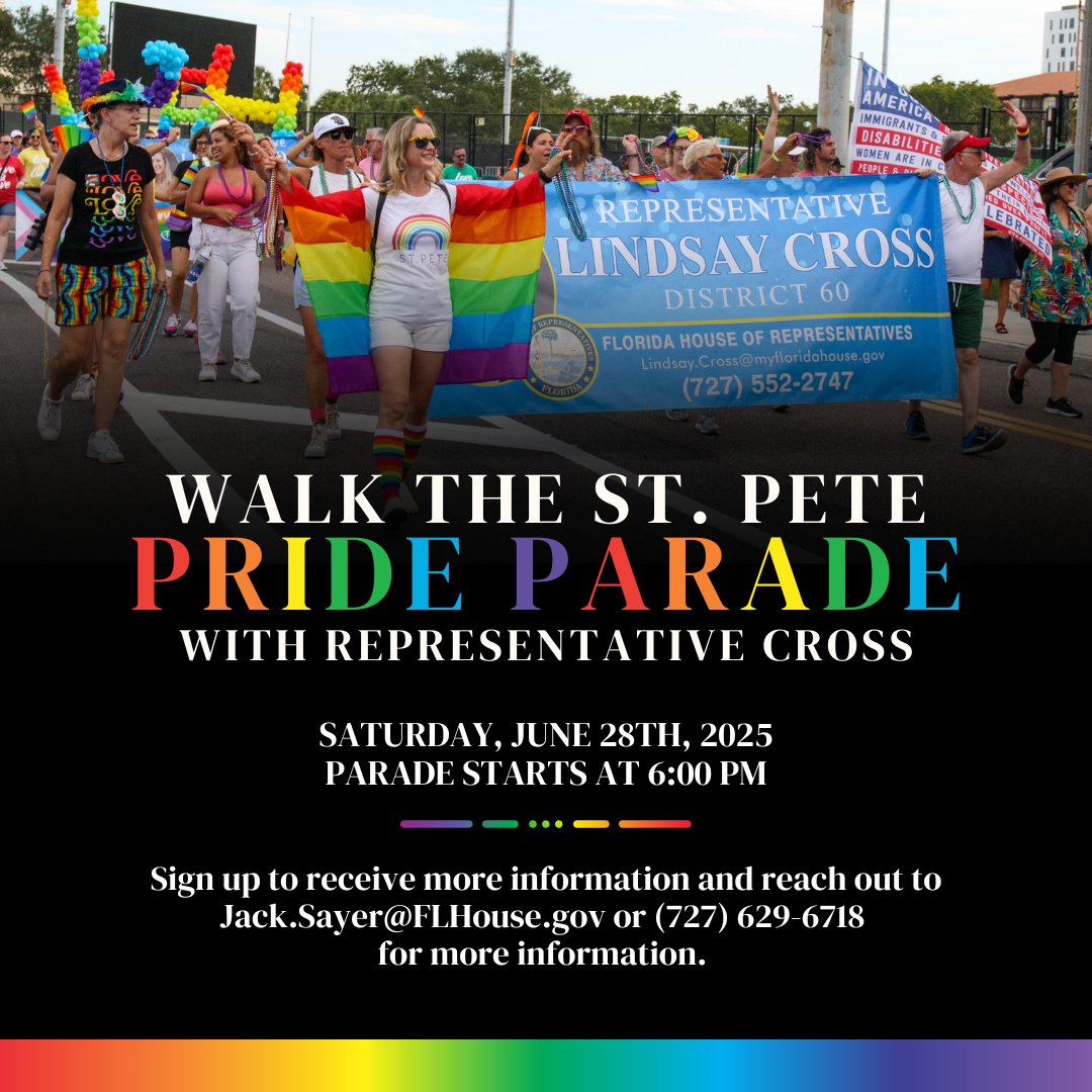I'm excited to invite you to walk with Team Cross at the 2025 St. Pete Pride Parade on Saturday, June 28th! Sign up here to receive more information: 

forms.gle/JJDGbCxVwfKqdB…