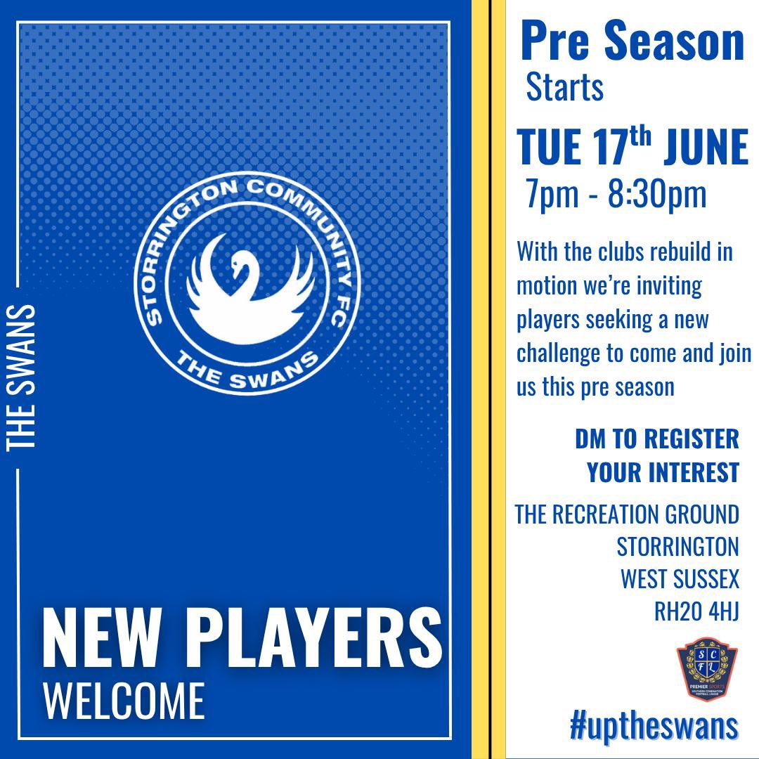 StorringtonFC's tweet image. Only 1 week to go until Swans Pre Season and the start of our preparations for the upcoming 2025/26 season ⚽️
We’re looking for players seeking a fresh challenge and to be part of an exciting new era for our club.
DM to register your interest.
🔵 ⚪️ 🦢
#preseason…