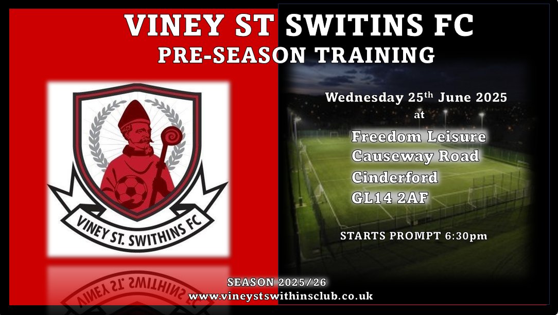 Viney St.Swithins FC (@vssfc) on Twitter photo ๐๐ซ๐ ๐๐๐๐ฌ๐จ๐ง ๐๐ซ๐๐ข๐ง๐ข๐ง๐ ๐ท๐ท
First Training Session is in the diary for ๐๐๐s ๐๐๐ญ๐ก ๐๐ฎ๐ง๐.
As our pitch is currently under renovation, we are training at ๐
๐ซ๐๐๐๐จ๐ฆ ๐๐๐ข๐ฌ๐ฎ๐ซ๐, ๐๐ข๐ง๐๐๐ซ๐๐จ๐ซ๐, starts, 6:30๐๐.
Come and have a look.
๐ดโซ๏ธ ๐๐ซ๐ ๐๐๐๐ฌ๐จ๐ง ๐๐ซ๐๐ข๐ง๐ข๐ง๐ ๐ท๐ท
First Training Session is in the diary for ๐๐๐s ๐๐๐ญ๐ก ๐๐ฎ๐ง๐.
As our pitch is currently under renovation, we are training at ๐
๐ซ๐๐๐๐จ๐ฆ ๐๐๐ข๐ฌ๐ฎ๐ซ๐, ๐๐ข๐ง๐๐๐ซ๐๐จ๐ซ๐, starts, 6:30๐๐.
Come and have a look.
๐ดโซ๏ธ