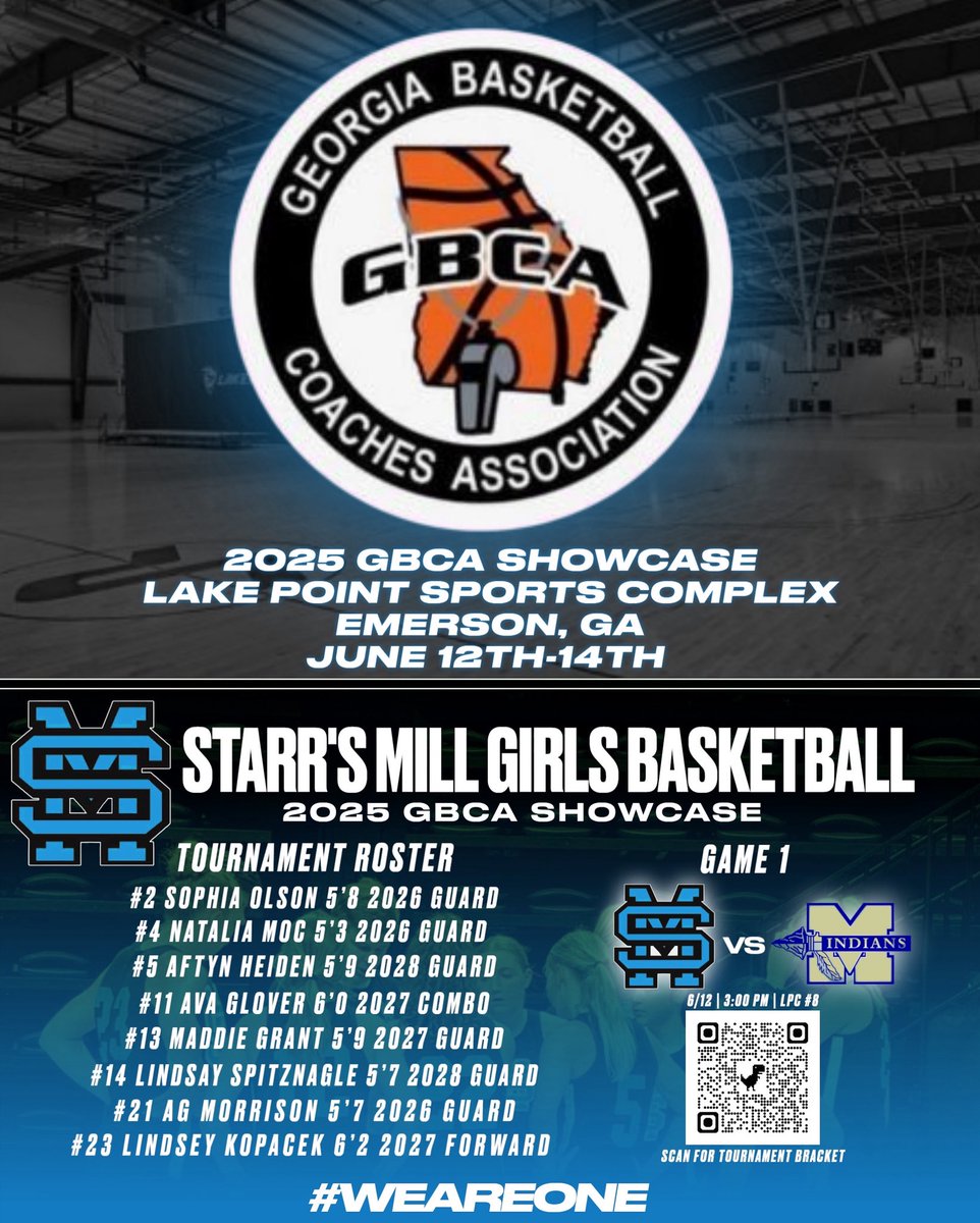 Starr’s Mill GBB (@smhsgirlsbball) on Twitter photo Big weekend ahead at GBCA Girls Live Event at LakePoint, June 12-14!
Come check us out - Orange bracket! First game is Thurs at 3 pm vs McEachern!
Download the NHSBCA app to keep up with bracket play!
<a href="/AGmorrison821/">AG Morrison</a> <a href="/AftynHeiden/">Aftyn Heiden</a> <a href="/Ava_Glover11/">Ava Glover</a> <a href="/Lindsey_Kopacek/">Lindsey Kopacek</a> <a href="/SophiaOlson02/">Sophia Olson</a> Big weekend ahead at GBCA Girls Live Event at LakePoint, June 12-14!
Come check us out - Orange bracket! First game is Thurs at 3 pm vs McEachern!
Download the NHSBCA app to keep up with bracket play!
<a href="/AGmorrison821/">AG Morrison</a> <a href="/AftynHeiden/">Aftyn Heiden</a> <a href="/Ava_Glover11/">Ava Glover</a> <a href="/Lindsey_Kopacek/">Lindsey Kopacek</a> <a href="/SophiaOlson02/">Sophia Olson</a>