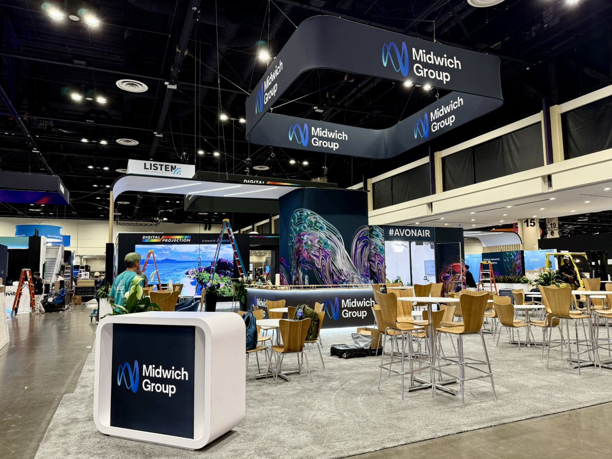 midwichUS's tweet photo. 🎙️ It's almost showtime! The AVonAir podcast studio is ready to roll at #InfoComm25 — booth is built, mics are up, and the airwaves are about to get louder.
Swing by and see where the conversations actually happen. Booth #4343.
#AVonAir #MidwichUS #PodcastStudio #InfoCommShow #ProAV #AVTweeps