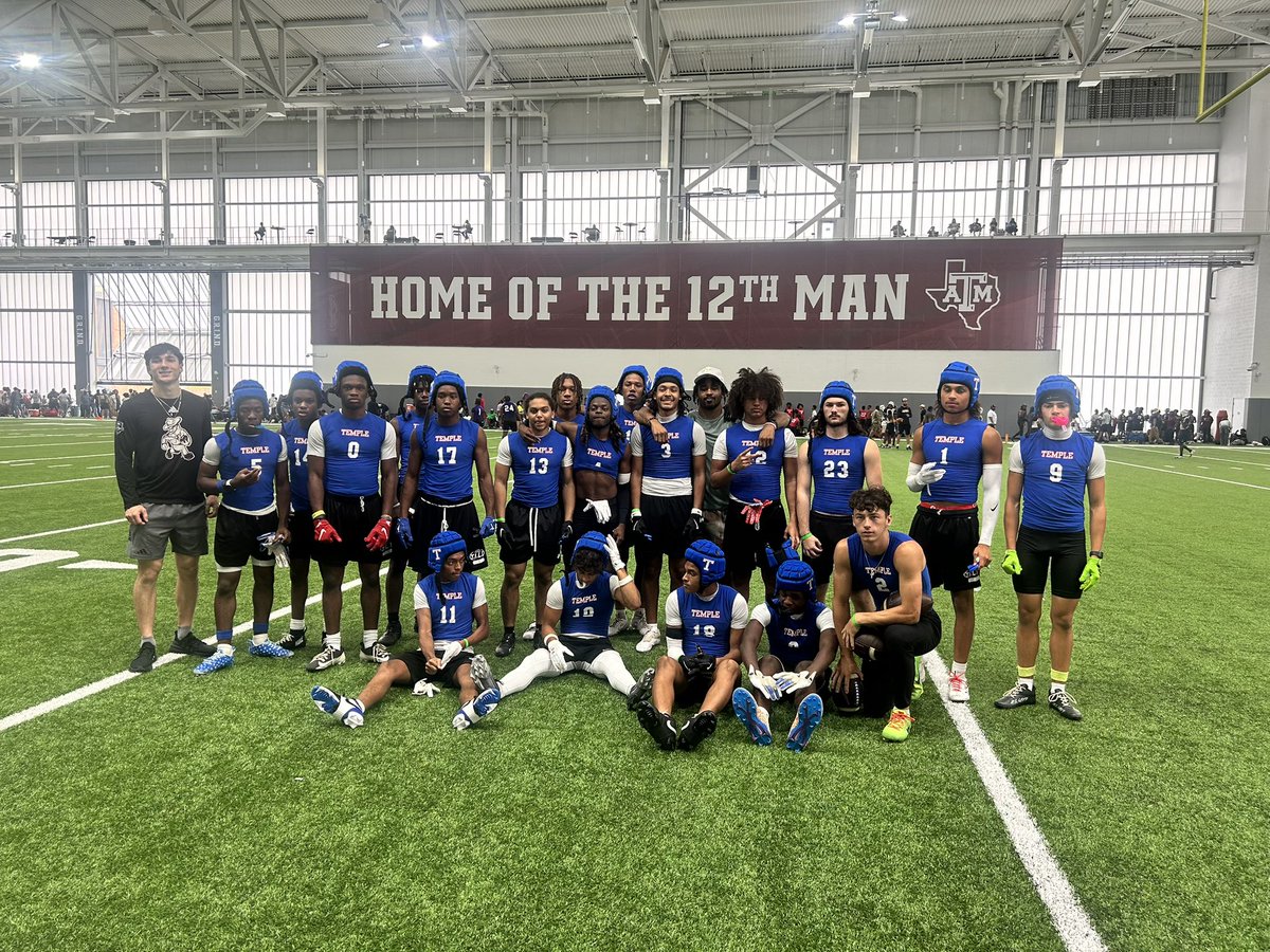 Our 7on7 team is playing in the Texas A&amp;M 7on7 Camp today. 

Can you spot the two ex Temple Wildcats with them in this picture!? 👀
 
#WTD
