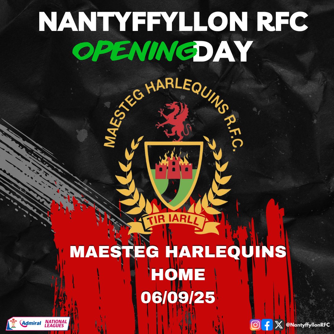 NantyffyllonRFC (@nantyffyllonrfc) on Twitter photo The only way to start….
Nanty will begin the 2025/26 Division 1 West Central campaign with a local derby, at home against <a href="/MaestegQuinsRFC/">Maesteg Harlequins ⚫️🔴</a>
We can’t wait already!
#UppaNant The only way to start….
Nanty will begin the 2025/26 Division 1 West Central campaign with a local derby, at home against <a href="/MaestegQuinsRFC/">Maesteg Harlequins ⚫️🔴</a>
We can’t wait already!
#UppaNant