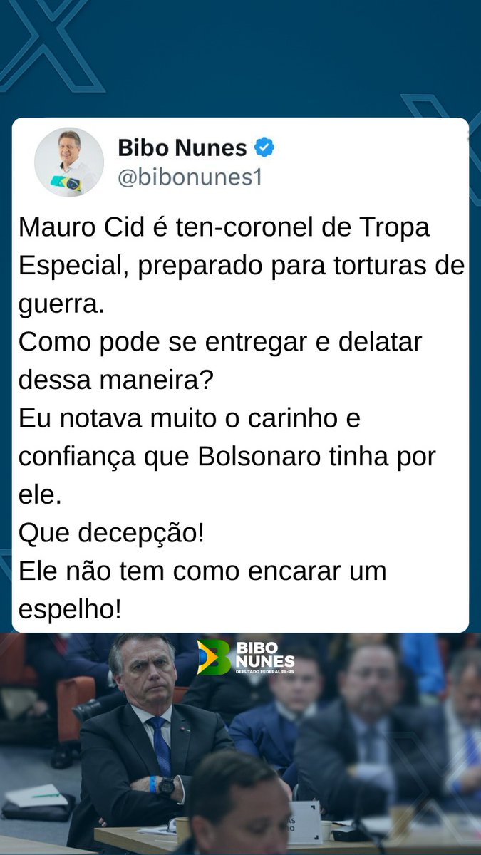 Mauro Cid é ten-coronel de Tropa Especial, preparado para torturas de guerra.
Como pode se entregar e delatar dessa maneira?
Eu notava muito o carinho e confiança que Bolsonaro tinha por ele.
Que decepção!
Ele não tem como encarar um espelho!

📢 Curta, comente e compartilhe!

👉