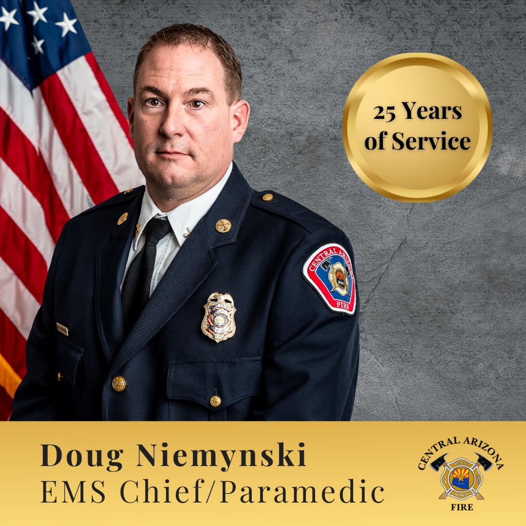 Congratulations to CAFMA EMS Chief/Paramedic Doug Niemynski on celebrating 25 years of service in 2025. From the frontline to leadership, his impact has been felt across the organization and the communities we serve. A milestone achievement! #AZFire #EMS