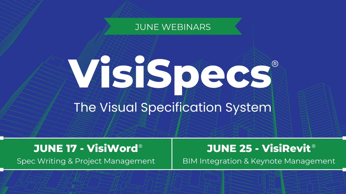 Register for a VisiSpecs webinar in June ▶️ Live with Q&amp;A 

VisiWord on 6/17: us06web.zoom.us/webinar/regist…

VisiRevit on 6/25: us06web.zoom.us/webinar/regist…