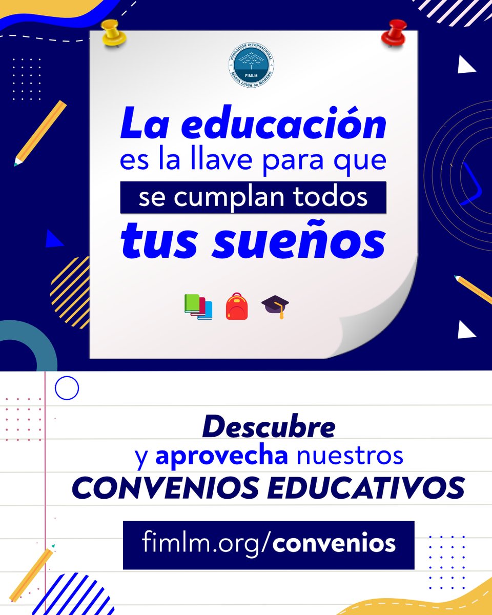 Hoy cierran las inscripciones a nuestros #ConveniosEducativos

Inscríbete y aprovecha estas oportunidades de educación presencial o virtual, para programas técnicos, idiomas, carreras profesionales, especializaciones, maestrías y doctorados.

Información: fimlm.org/Convenios