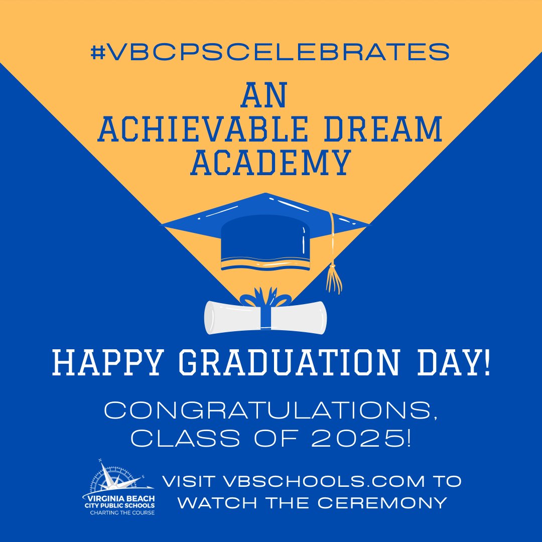 🎓 Congrats, An Achievable Dream Academy Class of 2025!

Today’s your big day — we’re proud of you!

📺 Watch live at: vbschools.com/families/stude…

📸 Tag your moments with #VBCPSGRAD
#VBCPSProud