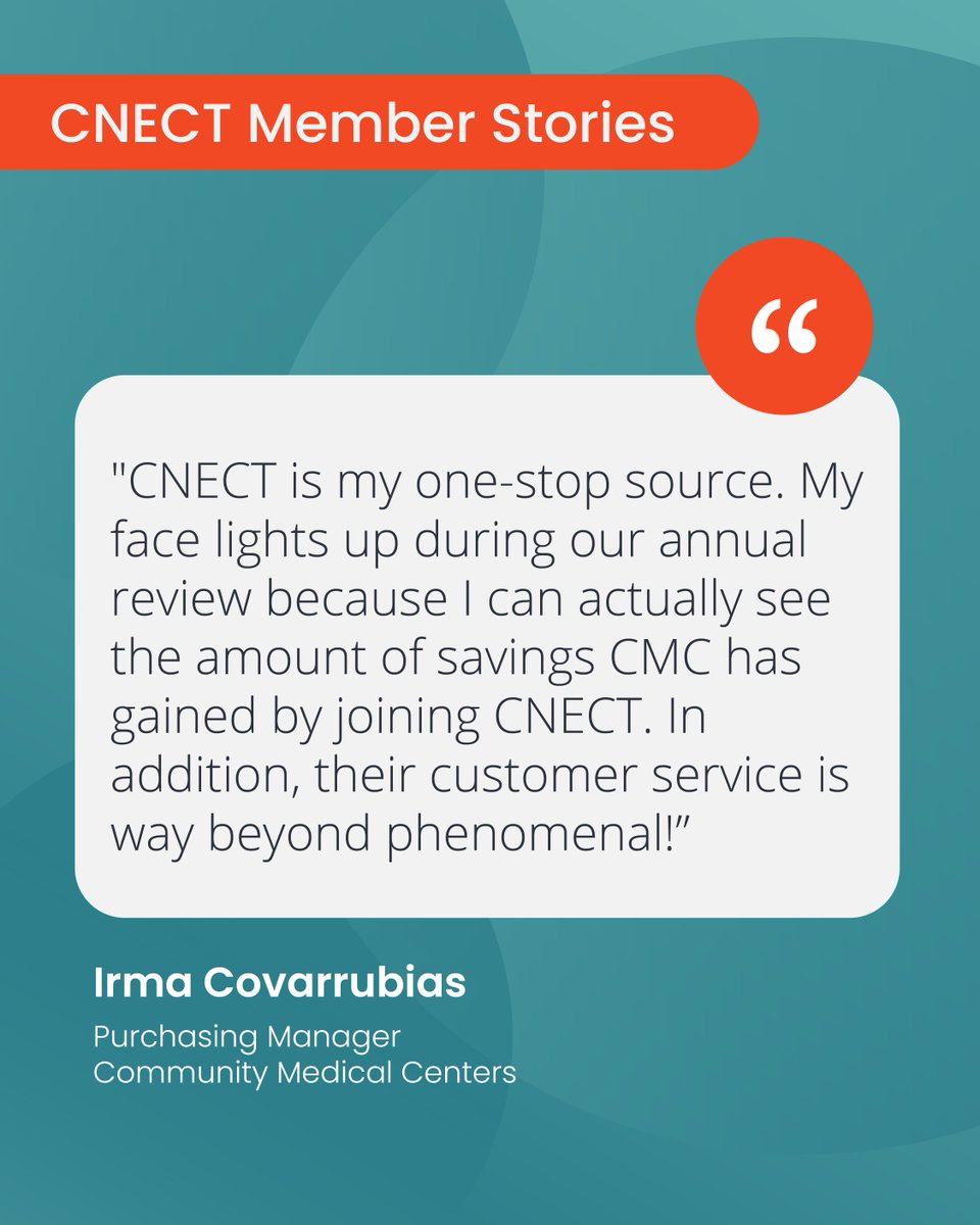 Organizations save money by joining CNECT. But we don’t just tell you that you’re saving money — we actually show you. Our commitment to transparency demonstrates the impact and value of being a CNECT member. Thank you, Irma, for sharing your thoughts with us. #CNECTGPO #Savings