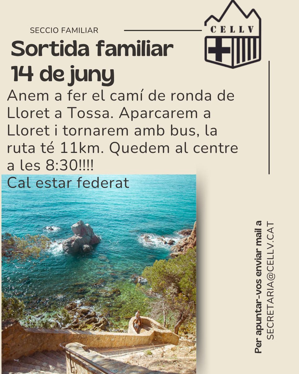 CELlinarsVallès (@cellinarsvalles) on Twitter photo Sortida Familiar 🎉🎉
🗓️ 14 de juny
➕ℹ️ 📧 secretaria@cellv.cat
#sompoble #sommuntanya #cellvrfamiliar #camideronda Sortida Familiar 🎉🎉
🗓️ 14 de juny
➕ℹ️ 📧 secretaria@cellv.cat
#sompoble #sommuntanya #cellvrfamiliar #camideronda