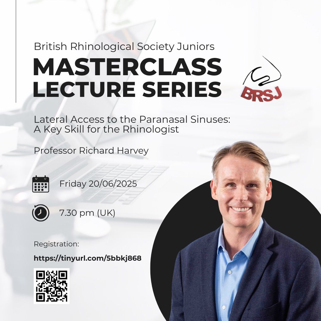 AOT (@socialmediaaot) on Twitter photo Join <a href="/brsjuniors/">BRS Juniors</a> & world-renowned rhinologist Prof. Richard Harvey (Sydney, Australia) on Friday 20th June, 19:30 (UTC+1) he shares expert insights on advanced surgical techniques for complex sinonasal disease.
Register via the link here 👉 tinyurl.com/5bbkj868 Join <a href="/brsjuniors/">BRS Juniors</a> & world-renowned rhinologist Prof. Richard Harvey (Sydney, Australia) on Friday 20th June, 19:30 (UTC+1) he shares expert insights on advanced surgical techniques for complex sinonasal disease.
Register via the link here 👉 tinyurl.com/5bbkj868