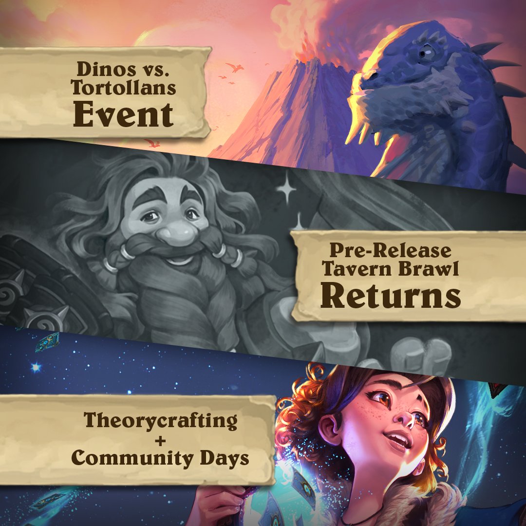 Join the hunt for Un’Goro’s secrets! 🌋

📜🔍 Theorycrafting Streams
🦖🐢 IRL Reptile Race
👑⚔️ Pre-Release Tavern Brawl

📅 Learn more about upcoming community events: blizz.ly/4l3ZLkB