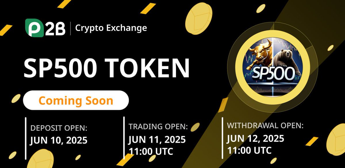 Hello SP500 Token Community,

We’re thrilled to announce an update on our journey! The SP500 Token listing on P2B Exchange has been scheduled for June 11th, 2025, at 11:00 UTC. This exciting milestone marks a significant step forward for our project. Stay tuned for more details