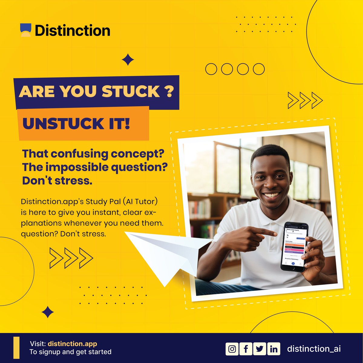 getDistinction's tweet photo. Confused by a topic?
https://t.co/ar2wCKaZaI’s AI Tutor is your 24/7 personal study partner.

Try Study Pal today at https://t.co/oEwTAICFg8

#DistinctionAI #StudyPal #StudentLife https://t.co/i4EtYfdbKC