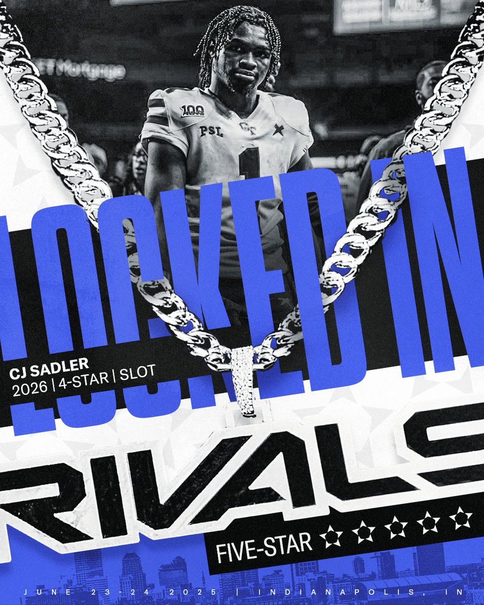 Rivals Camp Series (@rivalscamp) on Twitter photo .<a href="/cos_jr1/">Corey Orlando Sadler jr</a>✈️ Rivals Five-Star
4-star SLOT CJ Sadler is officially LOCKED IN to join 100 of the best prospects in the country to compete in Indianapolis on June 23-24 🔥 .<a href="/cos_jr1/">Corey Orlando Sadler jr</a>✈️ Rivals Five-Star
4-star SLOT CJ Sadler is officially LOCKED IN to join 100 of the best prospects in the country to compete in Indianapolis on June 23-24 🔥
