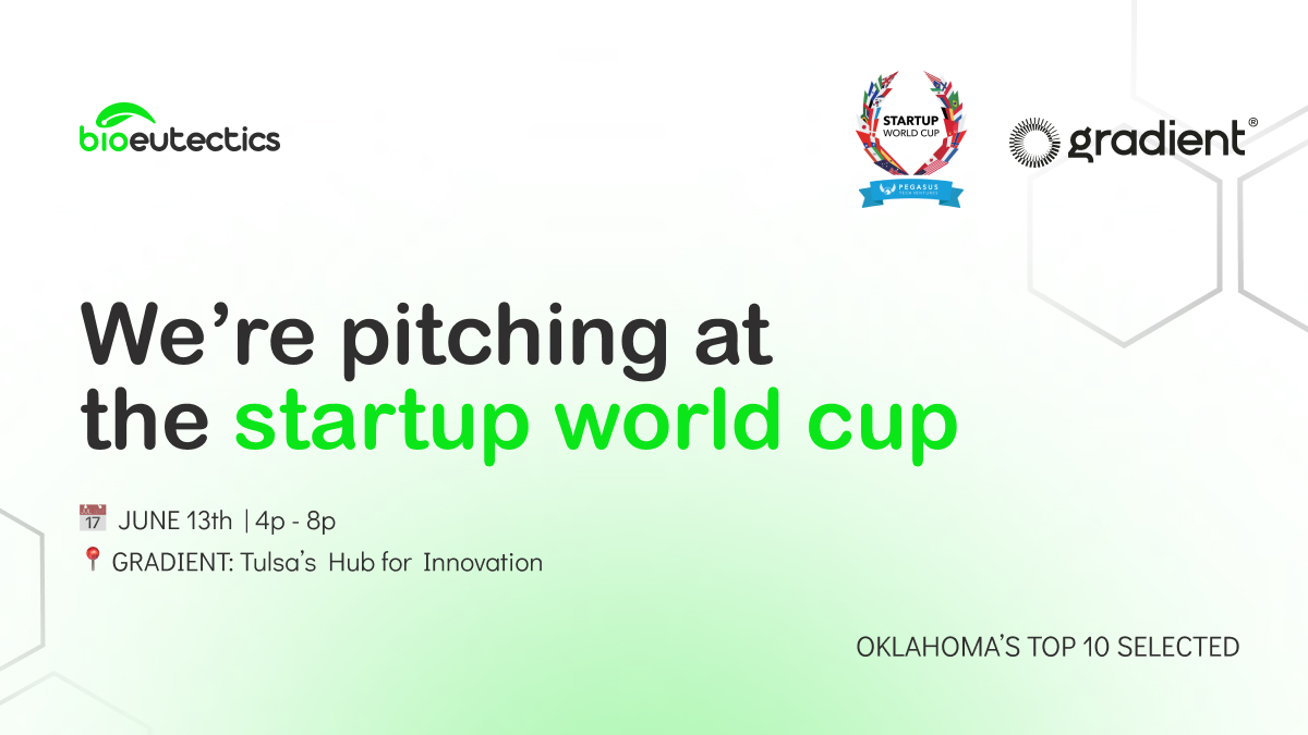 Bioeutectics (@abioeutectics) on Twitter photo This Friday, we’ll be pitching live at the <a href="/SWCPTV/">Startup World Cup</a> - Oklahoma Regionals, hosted in Gradient: Tulsa’s Hub for Innovation and powered by <a href="/PegasusTech_V/">Pegasus Tech Ventures</a> This Friday, we’ll be pitching live at the <a href="/SWCPTV/">Startup World Cup</a> - Oklahoma Regionals, hosted in Gradient: Tulsa’s Hub for Innovation and powered by <a href="/PegasusTech_V/">Pegasus Tech Ventures</a>