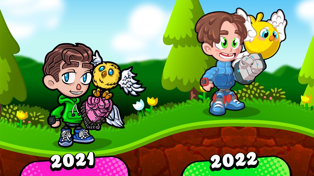 SuperFlappyGolf's tweet image. Straight from the Flappy Vault ✨ Dash &amp;amp; Canary have gone through lots of changes over the years — from humble beginnings to full-on glow-up. But we’ve gotta say… 2024 Dash is looking the most dashing yet 😎 #superflappygolf #multiplayergame #gameart #gamedev #indiedev