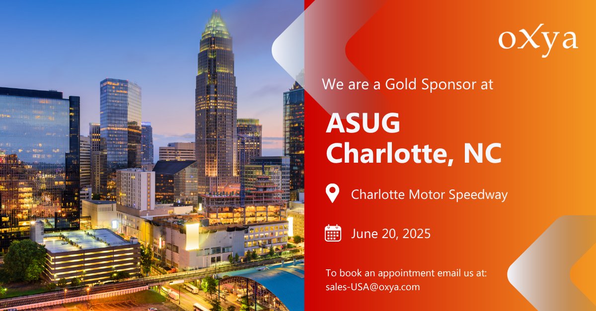 oXya_Global's tweet image. Attending the ASUG Carolinas Chapter Summer Meeting on June 20? Be sure to visit the oXya booth.

Let’s talk about your SAP goals and how we can help you reach them.

#SAPonCloud #SAPSupport #CloudTransformation #ASUGCarolinas #oXya