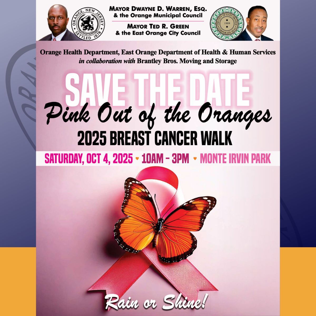 OrangeTwpNJ's tweet photo. Pink Out of the Oranges
2025 BREAST CANCER WALK

SATURDAY, OCT 4, 2025
​
MONTE IRVIN PARK
10AM - 3PM https://t.co/Z9yQAkaJmc