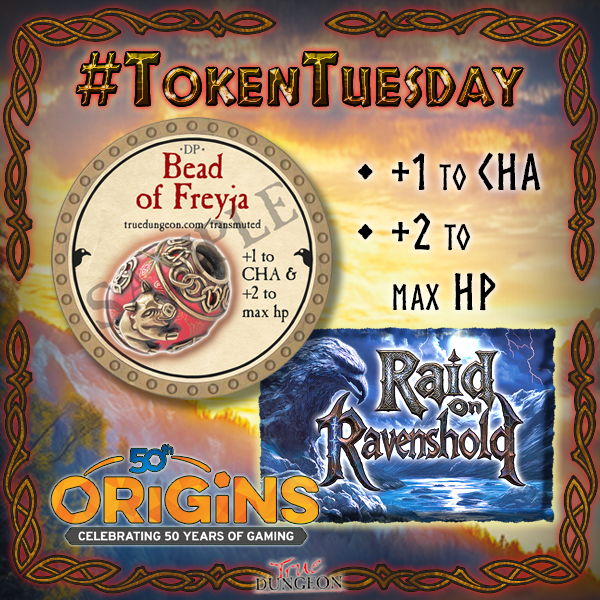 TOKEN TUESDAY: Bead of Freyja. This Rare Participation Token will be given to all players who complete a run of Raid on Ravenshold at Origins Game Fair. Tickets are still available at td.events/conventions/Or…

#truedungeon #originsgamefair #rpgs #gamingconvention
