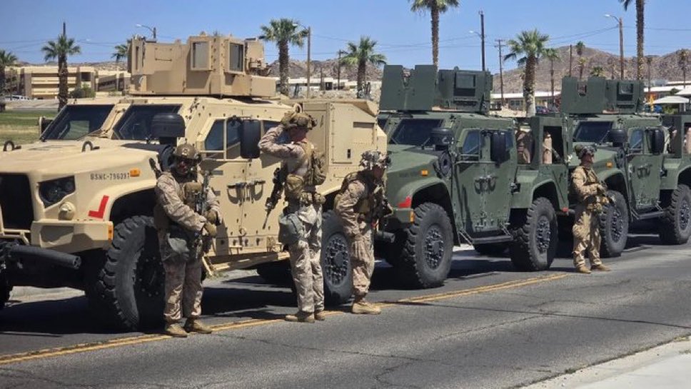 ProudElephant's tweet photo. 🚨 JUST IN: 700 U.S. Marines have reportedly arrived in Los Angeles, California. https://t.co/pr3eEGxA9P