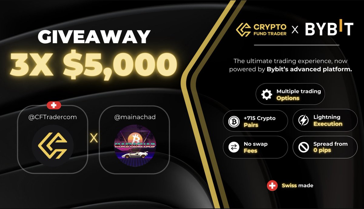 mainachad ₿ (@mainachad) on Twitter photo Alright lads, giveaway for three $5000 <a href="/CFTradercom/">Crypto Fund Trader</a> accounts. All you have to do:
1/ Follow me and <a href="/CFTradercom/">Crypto Fund Trader</a>
2/ Like and retweet this post.
Winners will be announced on Friday evening. Alright lads, giveaway for three $5000 <a href="/CFTradercom/">Crypto Fund Trader</a> accounts. All you have to do:
1/ Follow me and <a href="/CFTradercom/">Crypto Fund Trader</a>
2/ Like and retweet this post.
Winners will be announced on Friday evening.