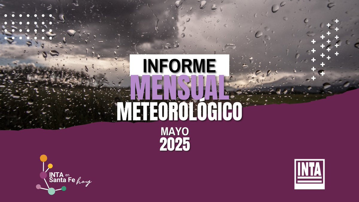 INTA Santa Fe (@intasantafe) on Twitter photo 🟣 Compartimos el Informe mensual meteorológico del mes de mayo 2025 del INTA en toda la región de Santa Fe.
👉 Disponible para lectura y descarga en:
bit.ly/3HBnKZO
✍ Más información:
sapino.veronica@inta.gob.ar 🟣 Compartimos el Informe mensual meteorológico del mes de mayo 2025 del INTA en toda la región de Santa Fe.
👉 Disponible para lectura y descarga en:
bit.ly/3HBnKZO
✍ Más información:
sapino.veronica@inta.gob.ar