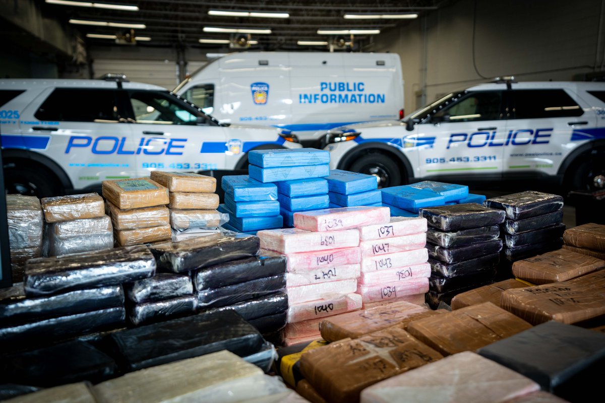 PeelPolice's tweet photo. Project Pelican marks the largest drug bust in our service’s history, with nearly $50 million in cocaine seized and a major transnational organized crime network dismantled.

This success was made possible through @PeelPolice’s outstanding collaboration with @CanBorder, DEA, @RCMPGRCPolice, and @DHSgov Border Enforcement Task Force — and special thanks to @ONgov, @TeamKerzner, our Peel Police Service Board, and the Criminal Intelligence Service Ontario.

By stopping these drugs from flooding our streets, we’re building safer communities — together.