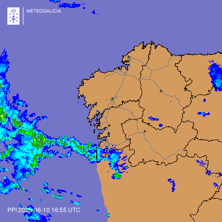 Comezan a chegar os primeiros chuvascos polo sur de Pontevedra 👇
Co avance das horas aumentará a inestabilidade ⛈️

🟡Lembramos que desde as 00h ata as 06h de mañá mércores toda #Galicia está en aviso de nivel amarelo por treboadas con chuvias localmente fortes e sarabia.
