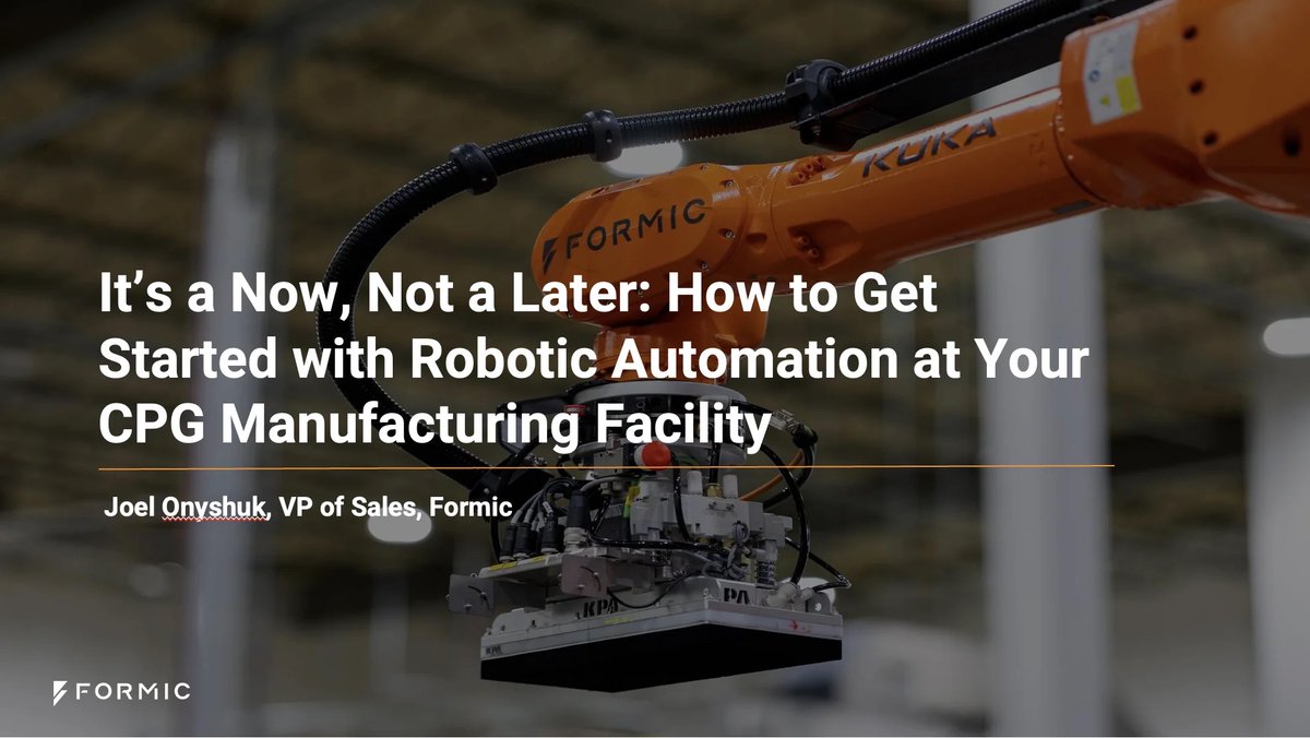 Join us on June 18th for our webinar: It’s a Now, Not a Later - How to Get Started with Robotic Automation at Your CPG Manufacturing Facility. 

Gain insight on how to begin your journey in CPG manufacturing robot automation. ​
​
Register🔗:  snacintl.org/event/its-a-no…