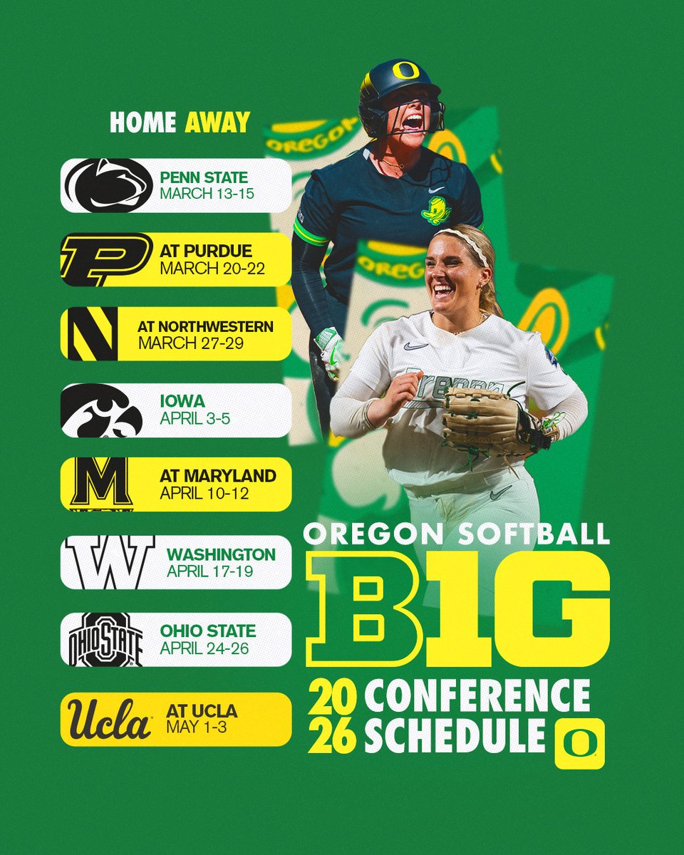 Exciting Big Ten softball coming to The Jane in 2026 - UW, Ohio State, Penn State &amp; Iowa!

Get on the season ticket list ➡️ am.ticketmaster.com/oregonducks/bu…

#GoDucks | #Version8