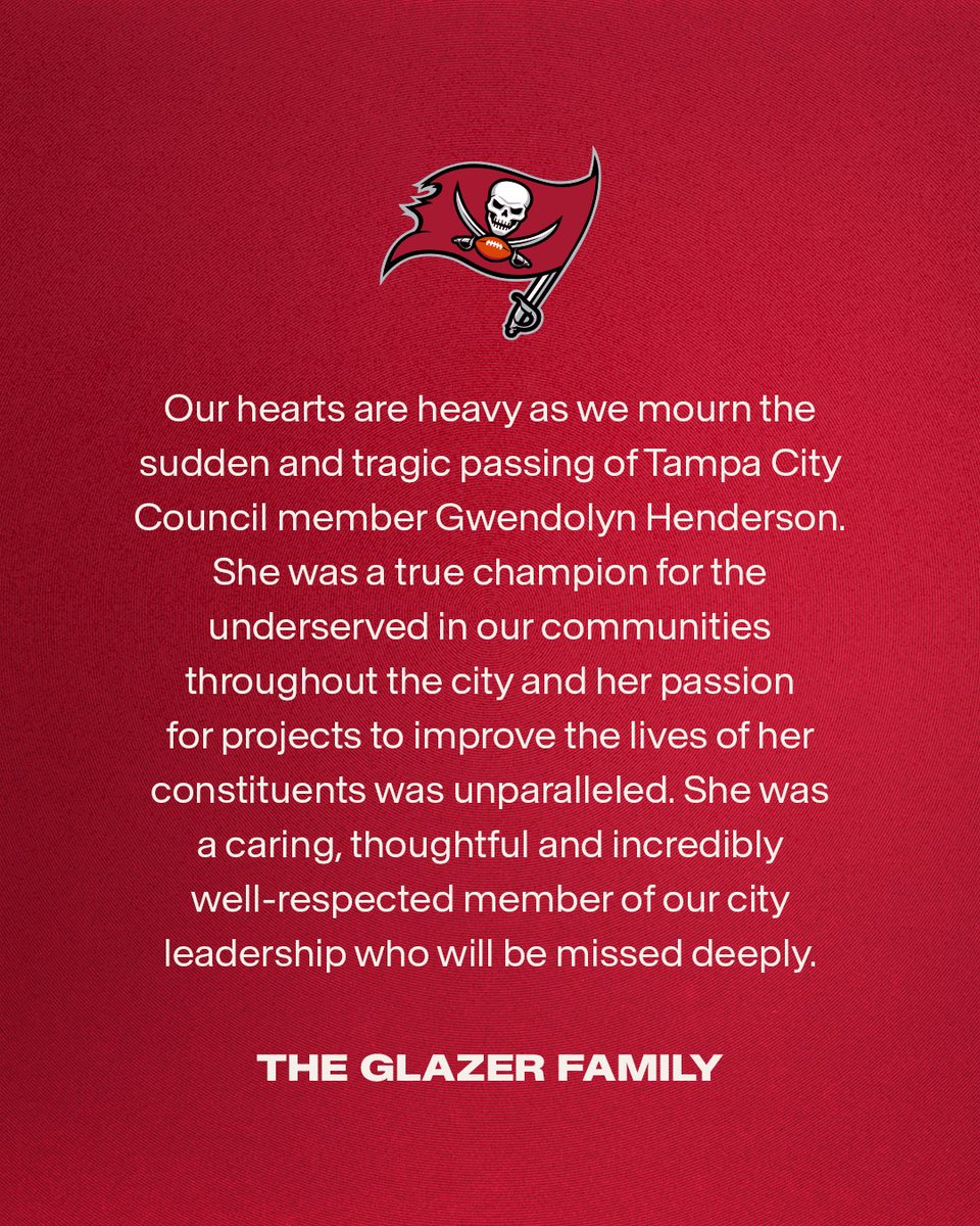 Tampa Bay Buccaneers (@buccaneers) on Twitter photo Rest in peace, Gwendolyn Henderson 🙏 Rest in peace, Gwendolyn Henderson 🙏