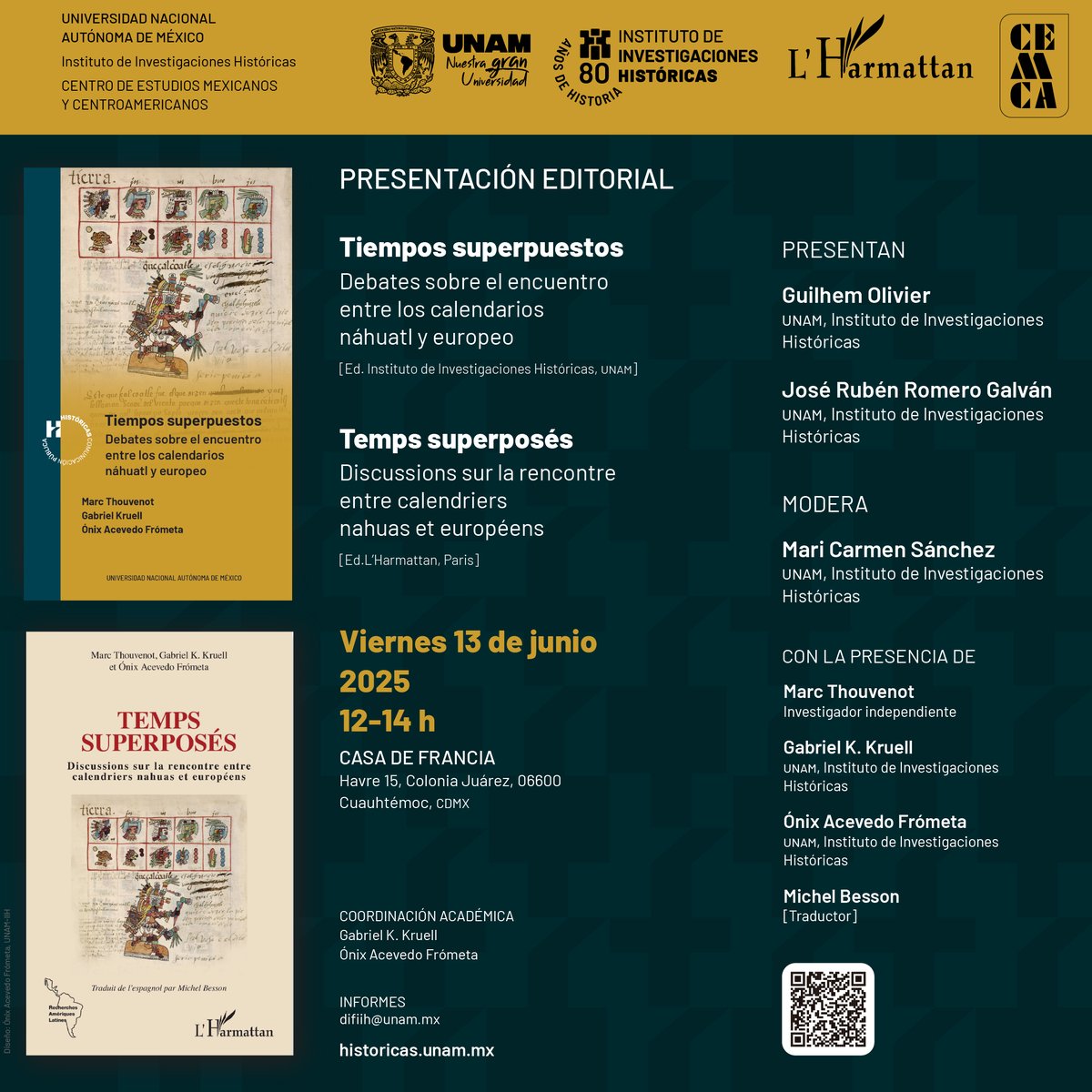 "Tiempos superpuestos "ofrece una explicación clara y accesible de la estructura y el funcionamiento del calendario náhuatl, al tiempo que explora su significado cultural a través de numerosos ejemplos e ilustraciones. Esta lectura permite comprender la diversidad de hipótesis 👇