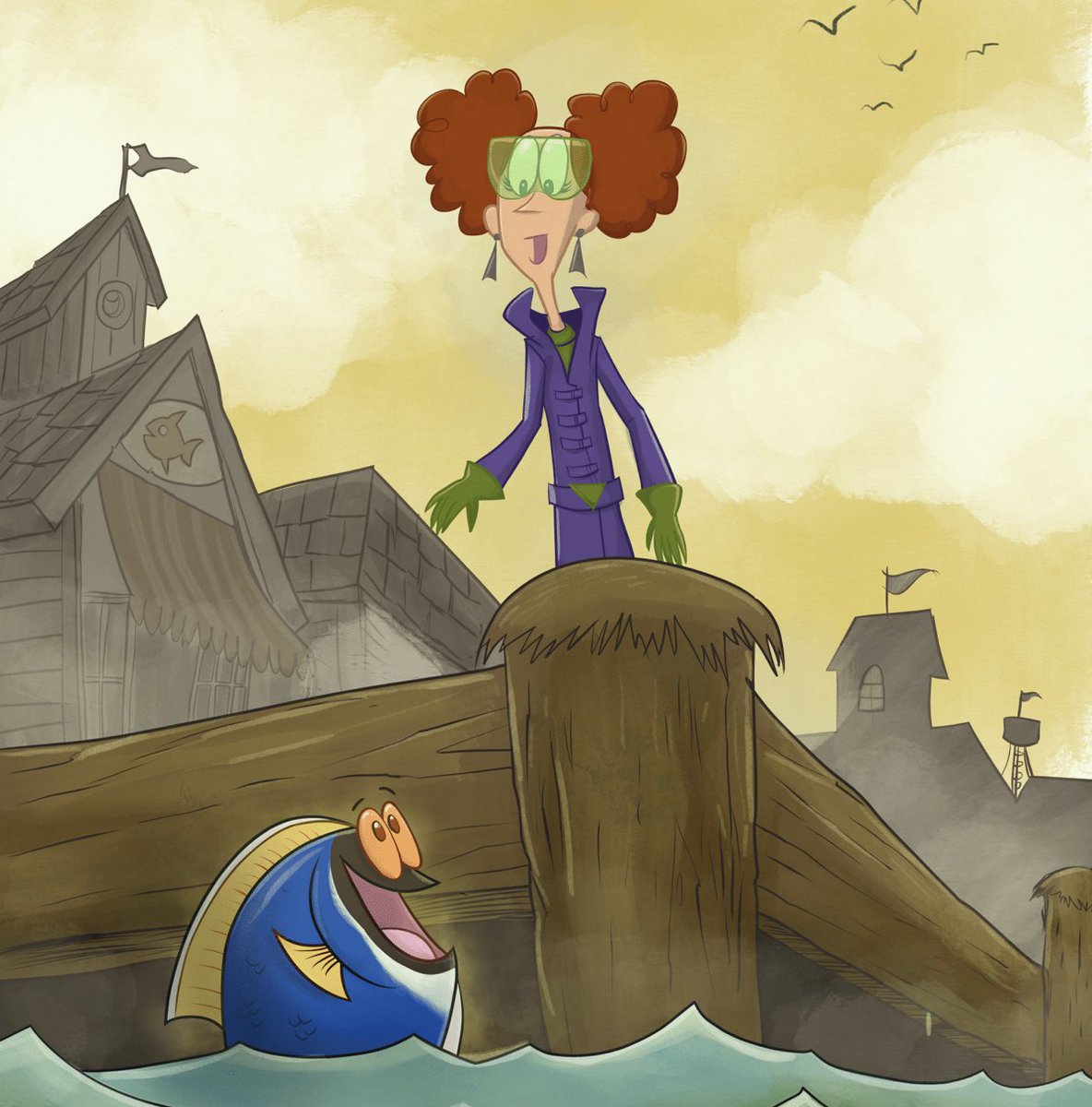 "Fish Can Talk and Always Could." 

The world flips upside down when it's discovered that fish can talk! They always could, they just kept it secret. But no place was more affected by this revelation than Seaweedian Wharf... a crusty fishing town. Jack Crabby, the greatest