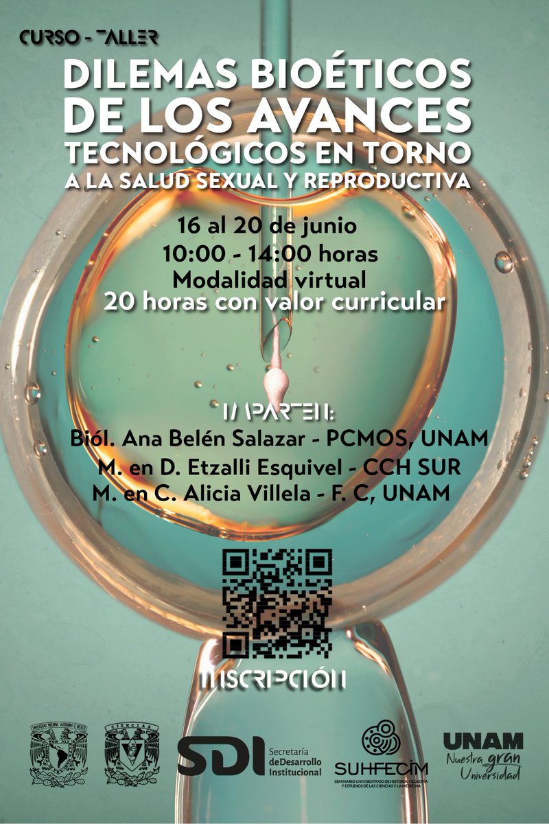 A T E N C I Ó N
.
.
.
16 al 20 de junio | 10:00 - 16:00 horas
Taller "Dilemas bioéticos de los avances tecnológicos en torno a la salud sexual y reproductiva"
Modalidad virtual
Inscripciones: forms.gle/rPvENUWNowzhrZ…