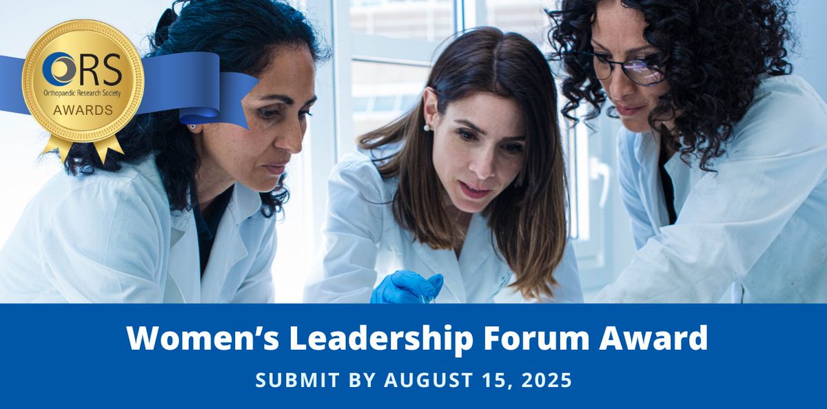🏆 Know an inspiring female leader in #musculoskeletal science?

Nominate her for the #ORS2026 Women’s Leadership Forum Award! Honors a woman making key contributions in MSK research. Includes $500 honorarium. Due Aug 15: ors.org/womens-leaders…