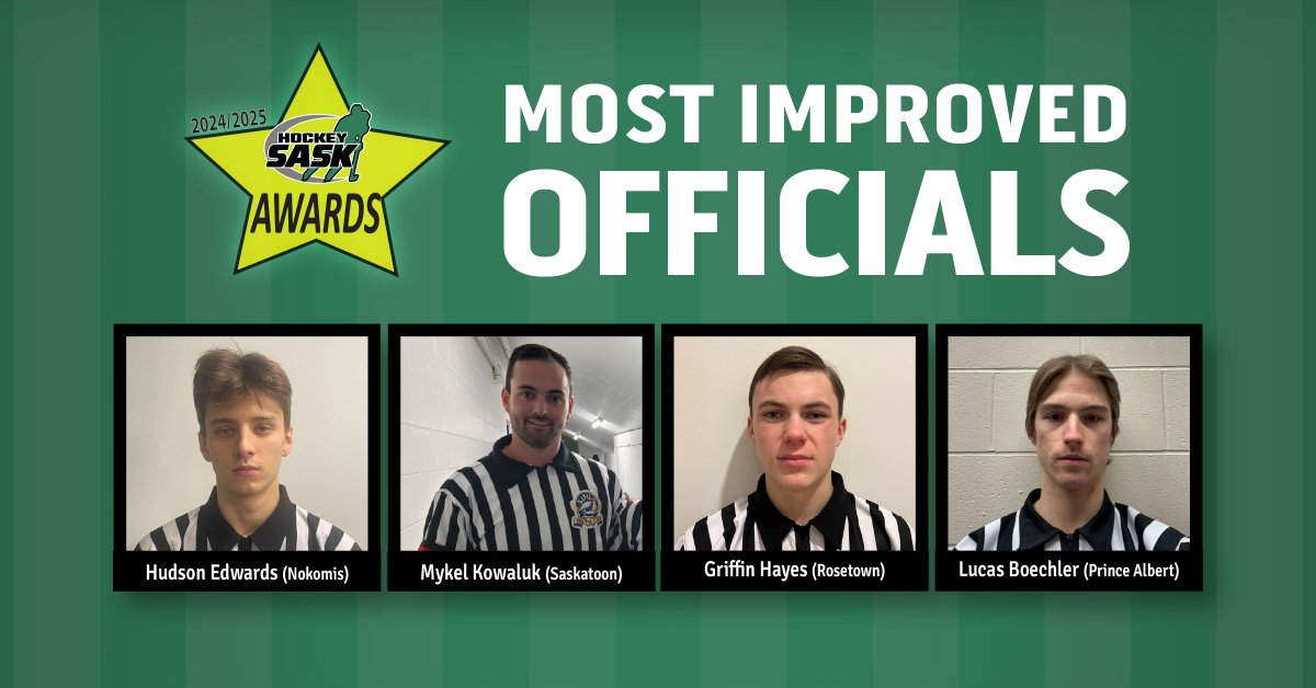 🦓 🏅 NEWS | Meet the 2024–25 season’s Most Improved Officials across Saskatchewan.
 
 📰 Visit the link below for the news release.
➡️ | hockeysask.ca/news/listing/h…
 
#EarnYourStripes | #ThanksStripes