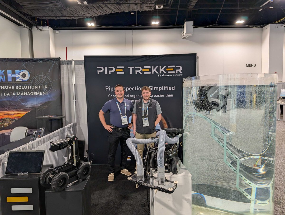 PipeTrekker's tweet image. The show is going strong at AWWA ACE 2025, and there’s still time to swing by.
Head over to booth #4330. Check out our robots, and try operating an ROV. Carter, Tristan, Dan are here to help you find your customized solution.
We're here until tomorrow. Stop by!
#ACE25