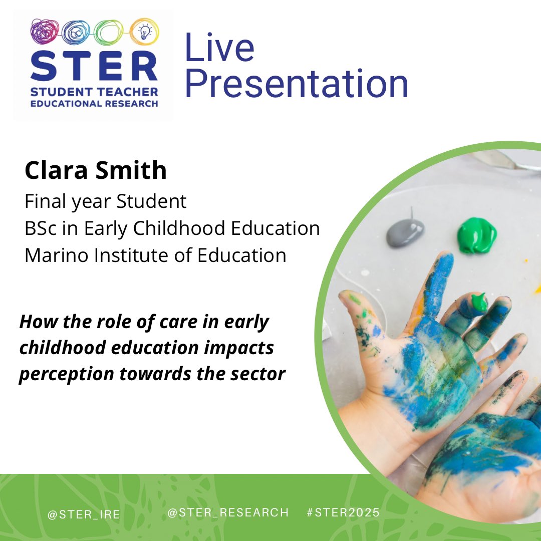 At #STER2025, Clara Smith <a href="/MarinoInstitute/">MIE</a> talks about the identity of ECE practitioners and the relationship between care &amp; education. 

Caring can undermine the status of practitioners and is misunderstood in relation to child development. Congratulations Clara 👏