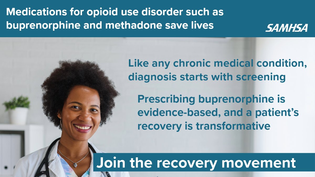 Empower your patient’s journey to recovery – prescribe buprenorphine and save a life. 

For more information, SAMHSA has a quick start guide:  samhsa.gov/sites/default/… and information on TIP 63:  samhsa.gov/resource/ebp/t…