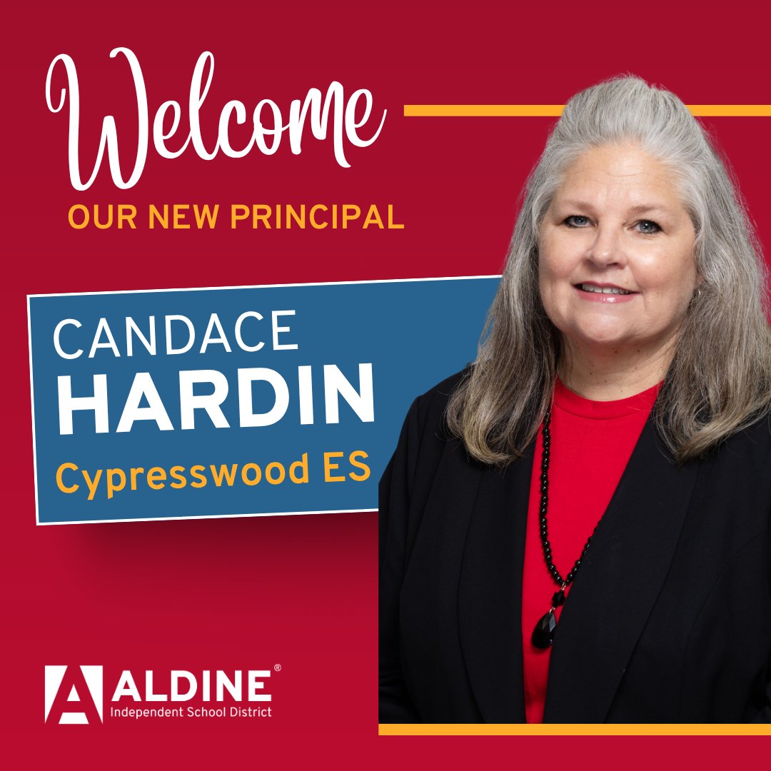 Aldine ISD (@aldineisd) on Twitter photo 🎉 Big news, Cypresswood Elementary! 🎉
Please join us in giving a huge CONGRATULATIONS to Candace Hardin, who will serve as the new principal of Cypresswood Elementary! 
Ms. Hardin brings passion, leadership, and a heart for student success. We’re excited to see her continue 🎉 Big news, Cypresswood Elementary! 🎉
Please join us in giving a huge CONGRATULATIONS to Candace Hardin, who will serve as the new principal of Cypresswood Elementary! 
Ms. Hardin brings passion, leadership, and a heart for student success. We’re excited to see her continue