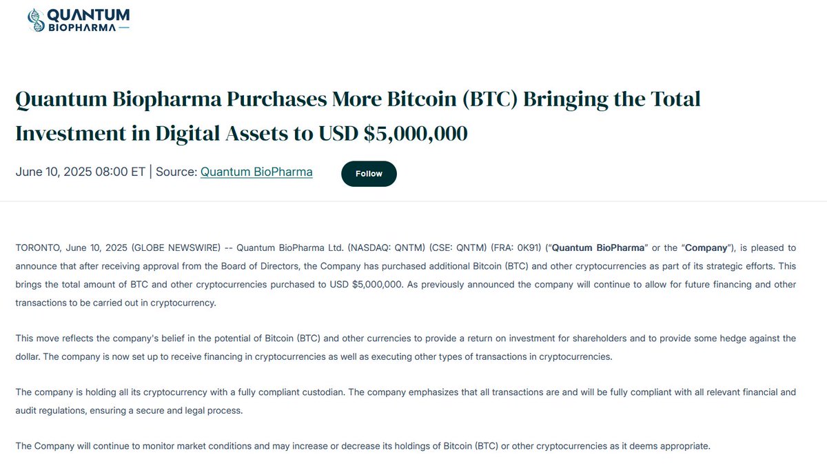 JUST IN: Quantum BioPharma Ltd. purchases 