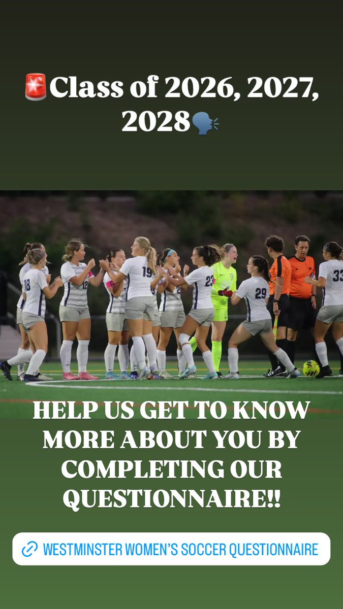 Help us get to know more about you! 

Westminster Women’s Soccer Recruiting Questionnaire below!! 

athletics.westminster.edu/sb_output.aspx…
