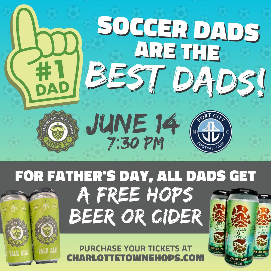 Need a Father’s Day weekend plan?

Join us this Saturday June 14th for a an exciting night of Hops footy! ALL DADS GET A FREE BEER ON ENTRY TO OUR GAME 🔥🍻🤩

Charlottetownehops.com