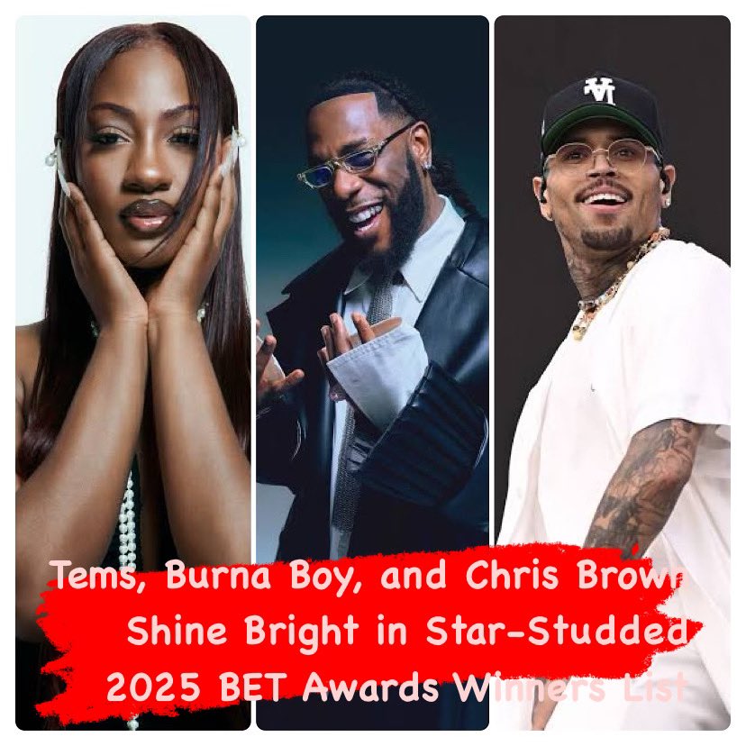 qubesmagazine's tweet photo. ๐ Tems & Burna Boy dominate the 2025 BET Awards! Full winners list hereโsee who made history.
#BETAwards #Tems #BurnaBoy #BestInternationalAct #Afrobeats #MusicAwards #AyraStarr #PeterObi
Read more: QubesMagazine https://t.co/5kVpt6ULai https://t.co/fLLiELjMxW