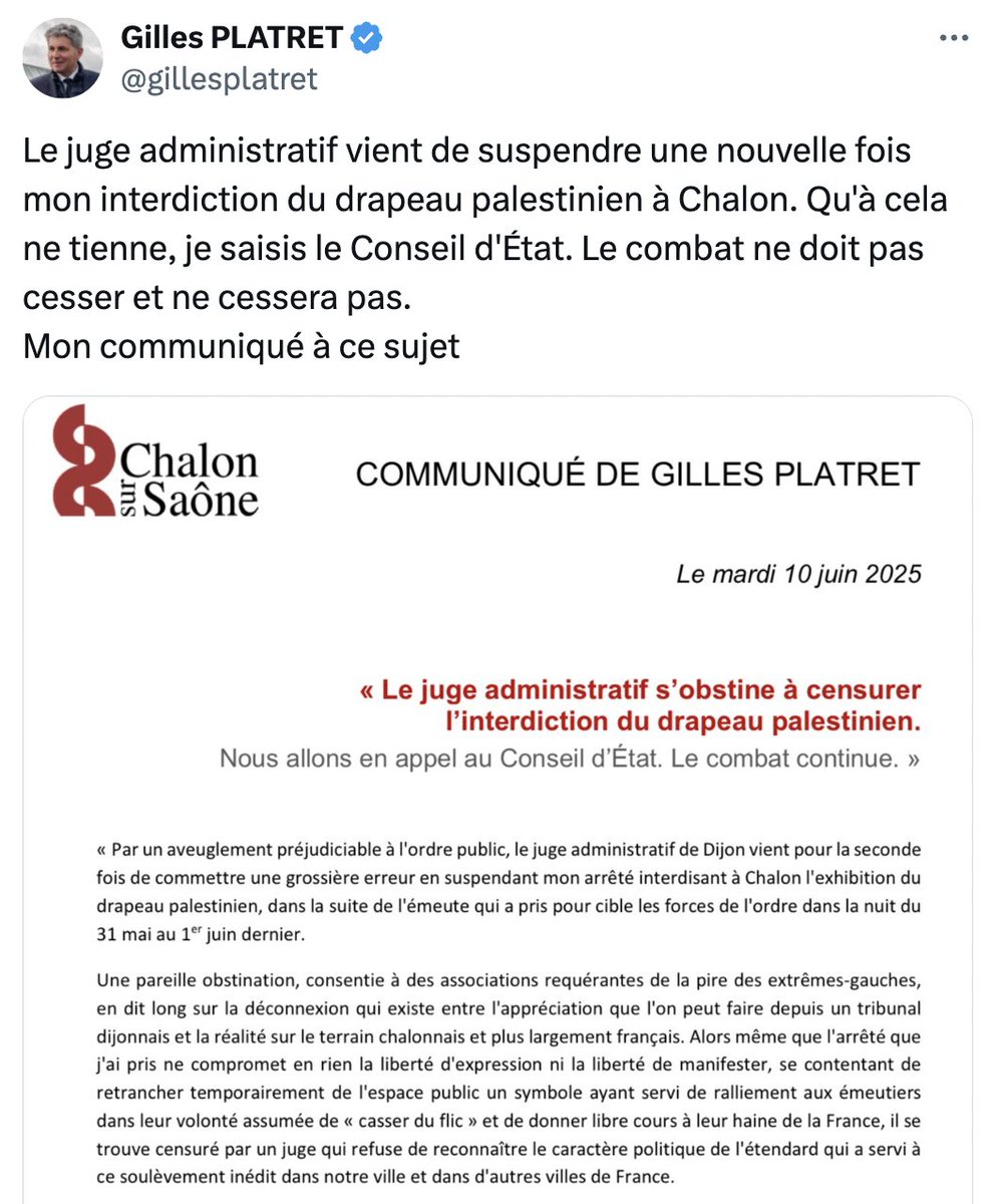 Nicolas Hervieu (@n_hervieu) on Twitter photo Le cirque continue.
Et quand le <a href="/Conseil_Etat/">Conseil d'État</a> rejettera cet appel (par pure application du droit), parions que ce même maire hurlera au « Gouvernement des juges » & autre anathème contre « les juges gauchistes » (🤡).
Ce déplorable refrain est désormais usé jusqu'à la corde. Le cirque continue.
Et quand le <a href="/Conseil_Etat/">Conseil d'État</a> rejettera cet appel (par pure application du droit), parions que ce même maire hurlera au « Gouvernement des juges » & autre anathème contre « les juges gauchistes » (🤡).
Ce déplorable refrain est désormais usé jusqu'à la corde.