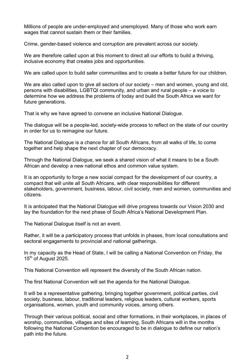 FULL TEXT: Announcement by President <a href="/CyrilRamaphosa/">Cyril Ramaphosa 🇿🇦</a> on the National Dialogue

[1/2]