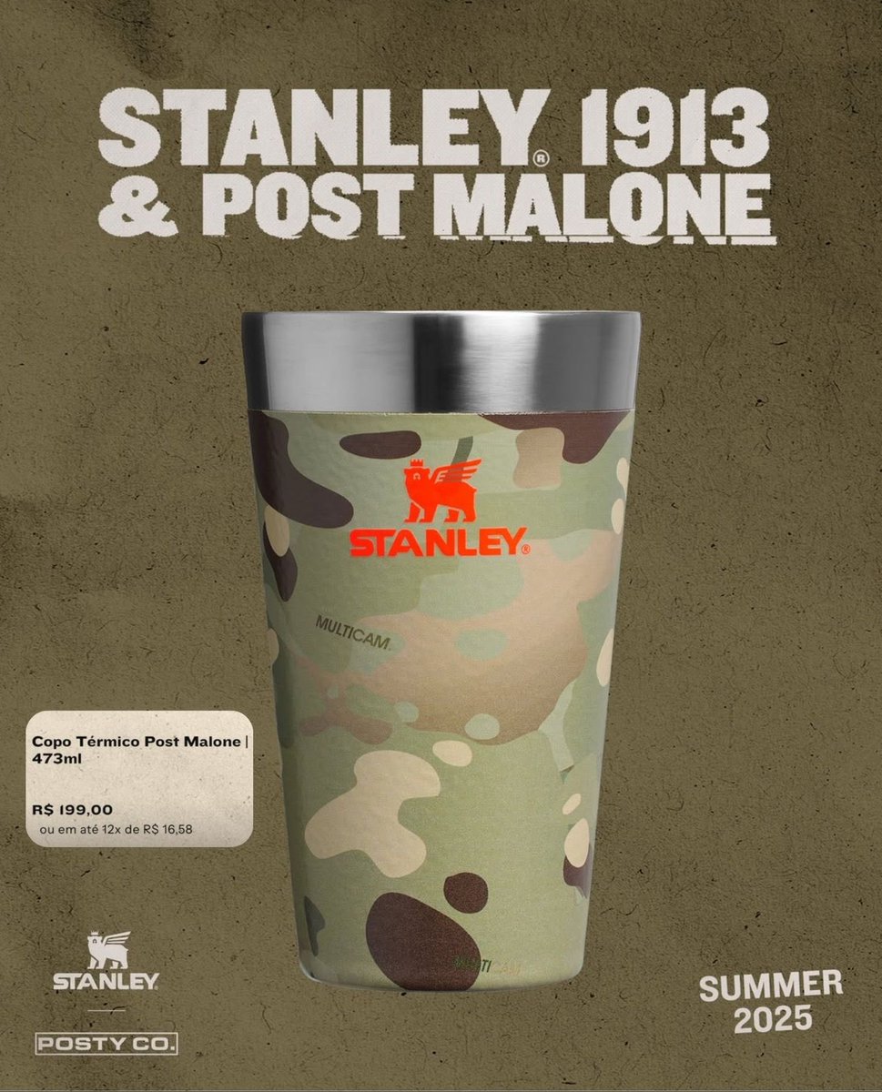 PortalPostBR's tweet photo. Post Malone e @StanleyBrand 🔜

• Copo Quencher c/ cinto country 1,18L – R$559
• Copo Quencher 1,18L – R$429
• Copo térmico 473ml – R$199
• Flask – R$219
• Lancheira com garrafa térmica Classic (vendidos apenas como kit) – R$690

Vendas a partir do dia 16 de junho. https://t.co/sNiTbF2MJC