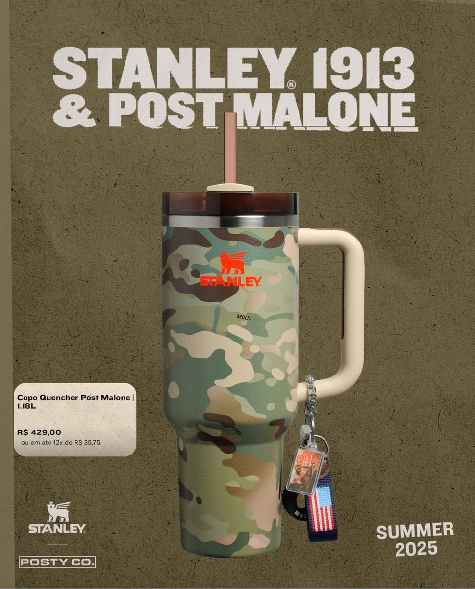 PortalPostBR's tweet photo. Post Malone e @StanleyBrand 🔜

• Copo Quencher c/ cinto country 1,18L – R$559
• Copo Quencher 1,18L – R$429
• Copo térmico 473ml – R$199
• Flask – R$219
• Lancheira com garrafa térmica Classic (vendidos apenas como kit) – R$690

Vendas a partir do dia 16 de junho. https://t.co/sNiTbF2MJC