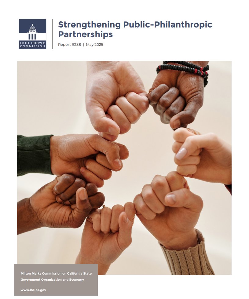 NEW REPORT: #LittleHoover releases a study on California's public-philanthropic partnerships, finding opportunities to strengthen these critical relationships that have mobilized billions in funding across the state. 

Read ⬇️

bit.ly/3SIb9qb